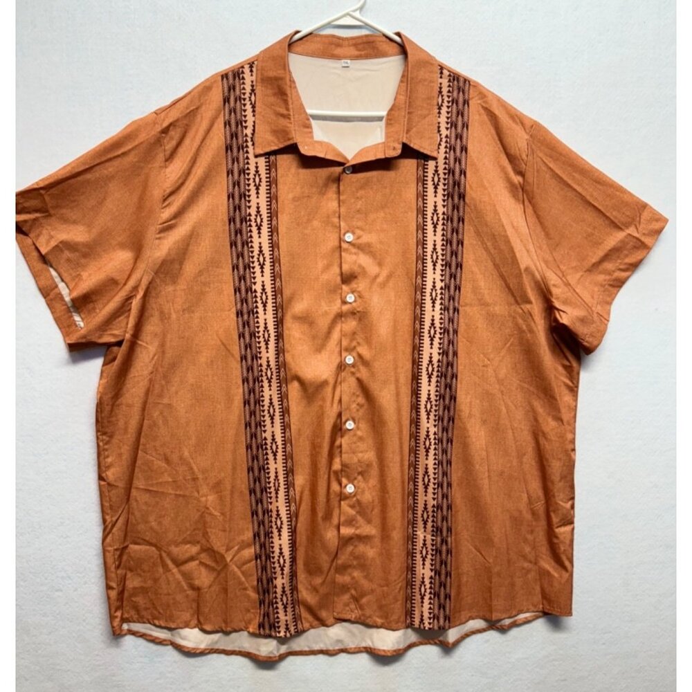 Men's Casual Button Up Short Sleeve Shirt Southwest Design Pattern Size 5XL